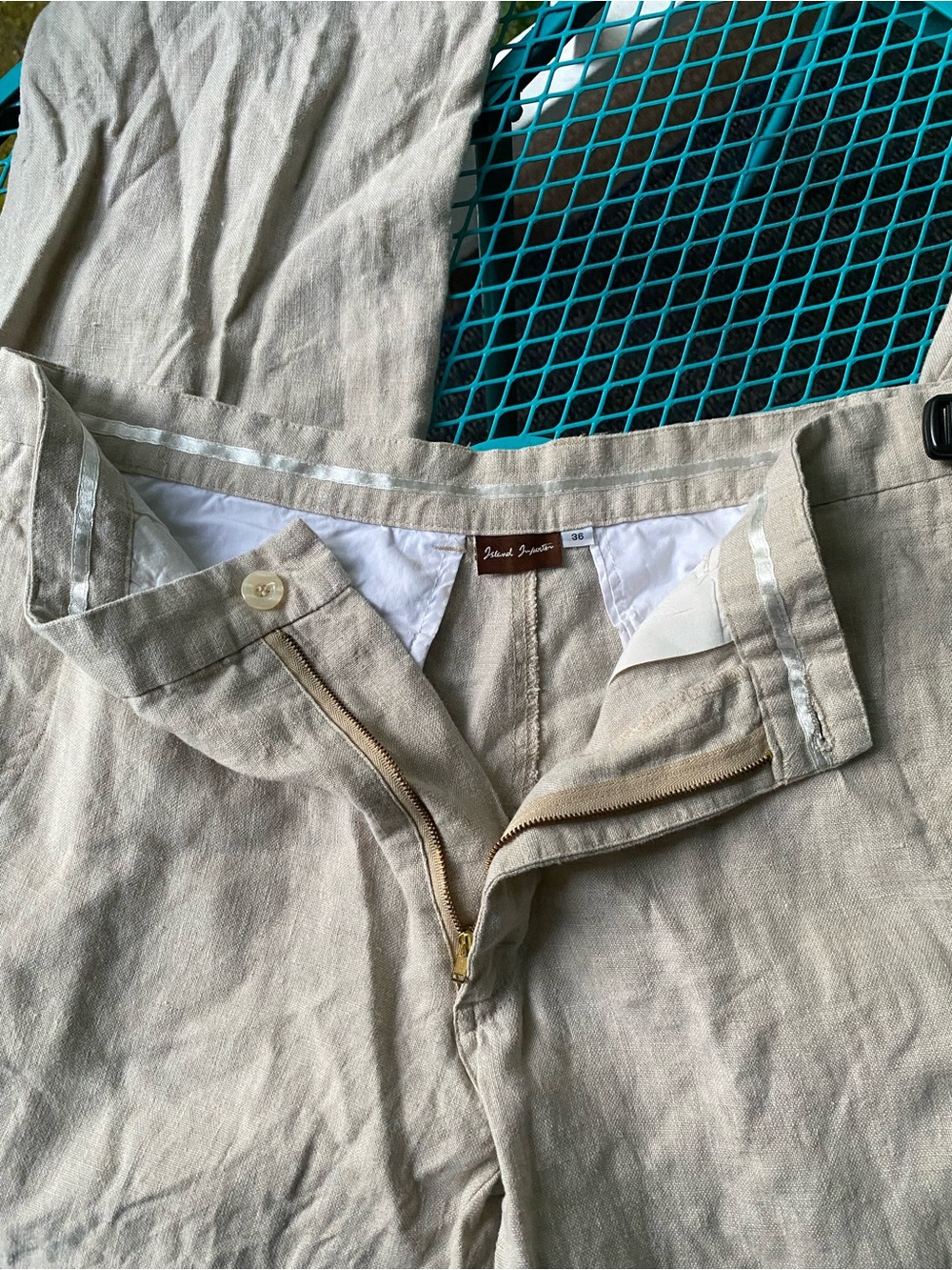 Island Importer Men's Cream/Khaki Linen Tailored Amalfi Trouser Pants Size 36